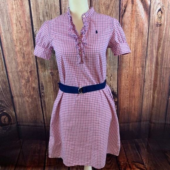 Ralph Lauren Dresses & Skirts - Ralph Lauren Pink/Navy Blue Belted Cotton Dress